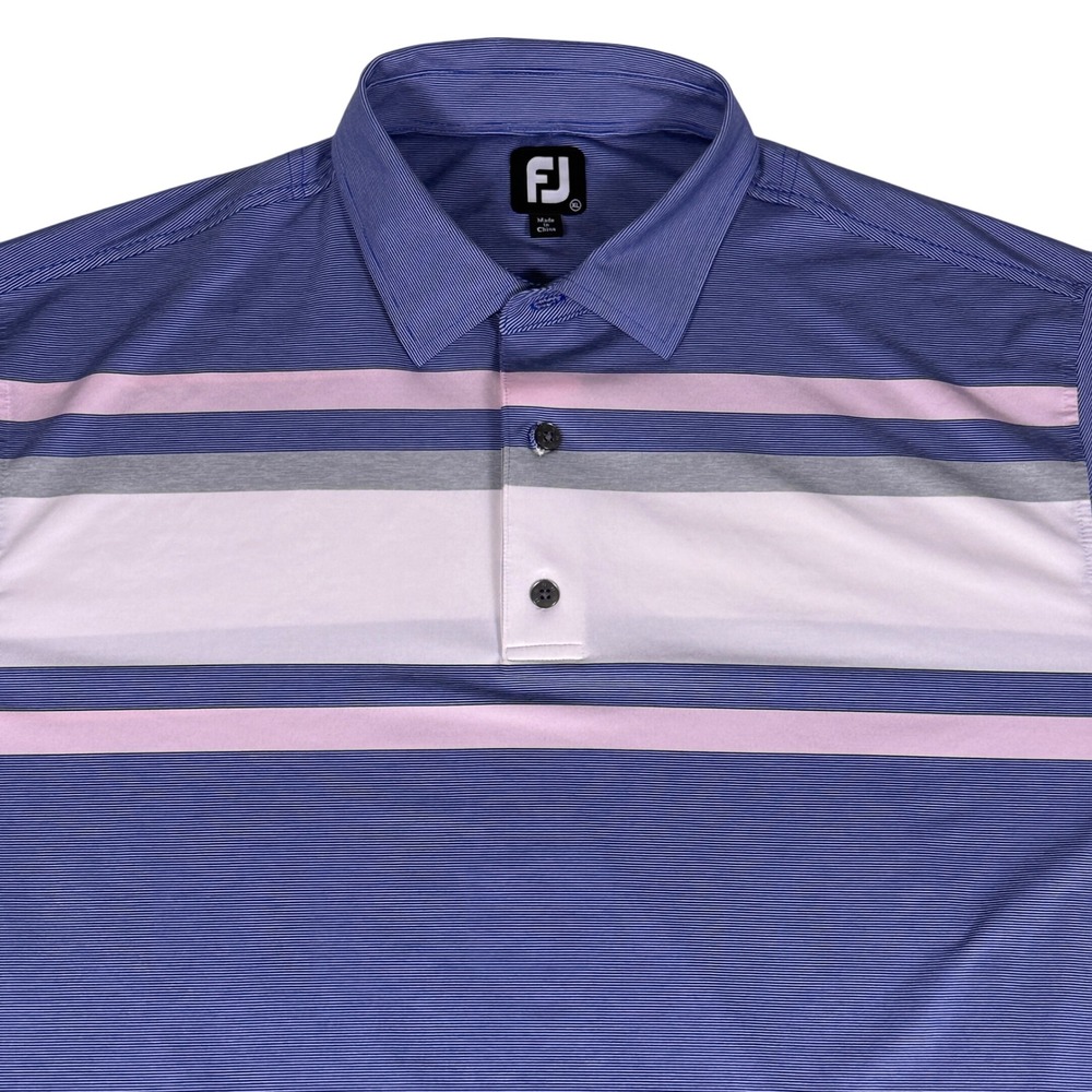 FootJoy Mens XL Striped Golf Polo‎ Shirt Blue Pink Gray Short Sleeve